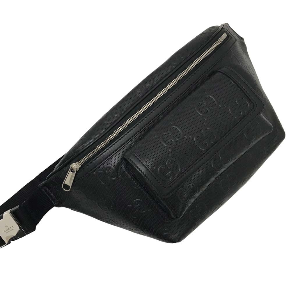 Gucci Belt Bag Body Bum Crossbody Belt GG Embossed Black Leather